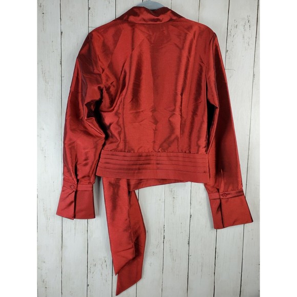 Coldwater Creek Women’s Red Wrap Top Size Small Long Sleeve Shimmery Blouse - Picture 3 of 7